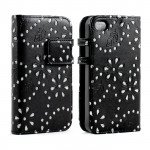 Wholesale iPhone 4S 4 Diamond Flip Leather Wallet Case (Black)